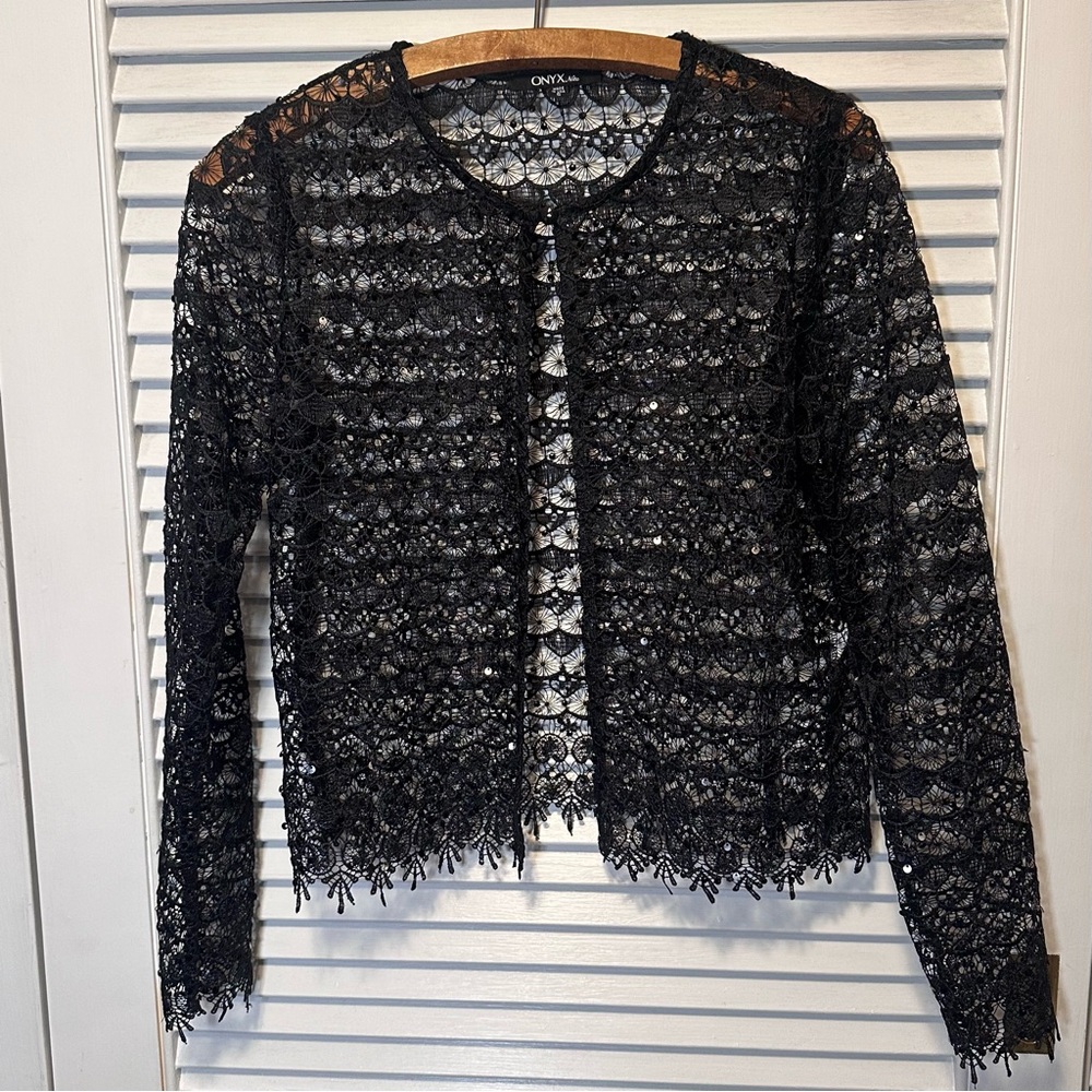 Onyx Black Lace and Sequin Cardigan